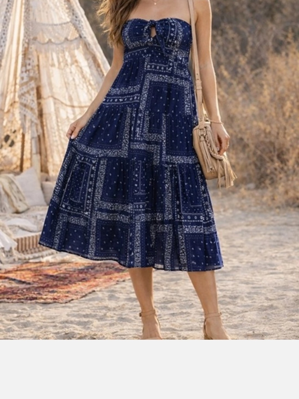 Universal Thread Navy Bandana-Print Strapless Midi Skirt